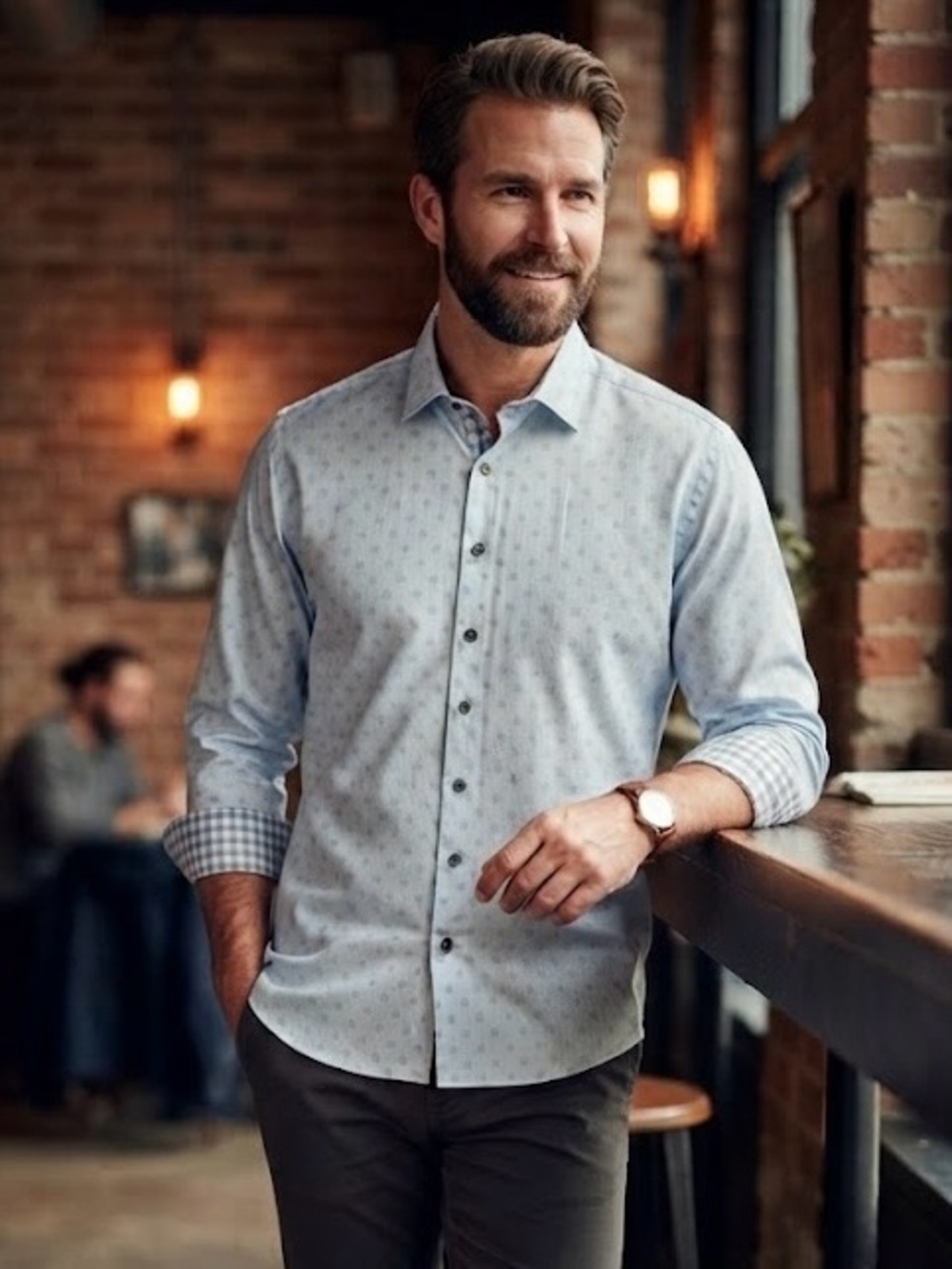 Jerome's Toronto Blue White Polka Dot Trim Fit Shirt Textured Luxury Cotton